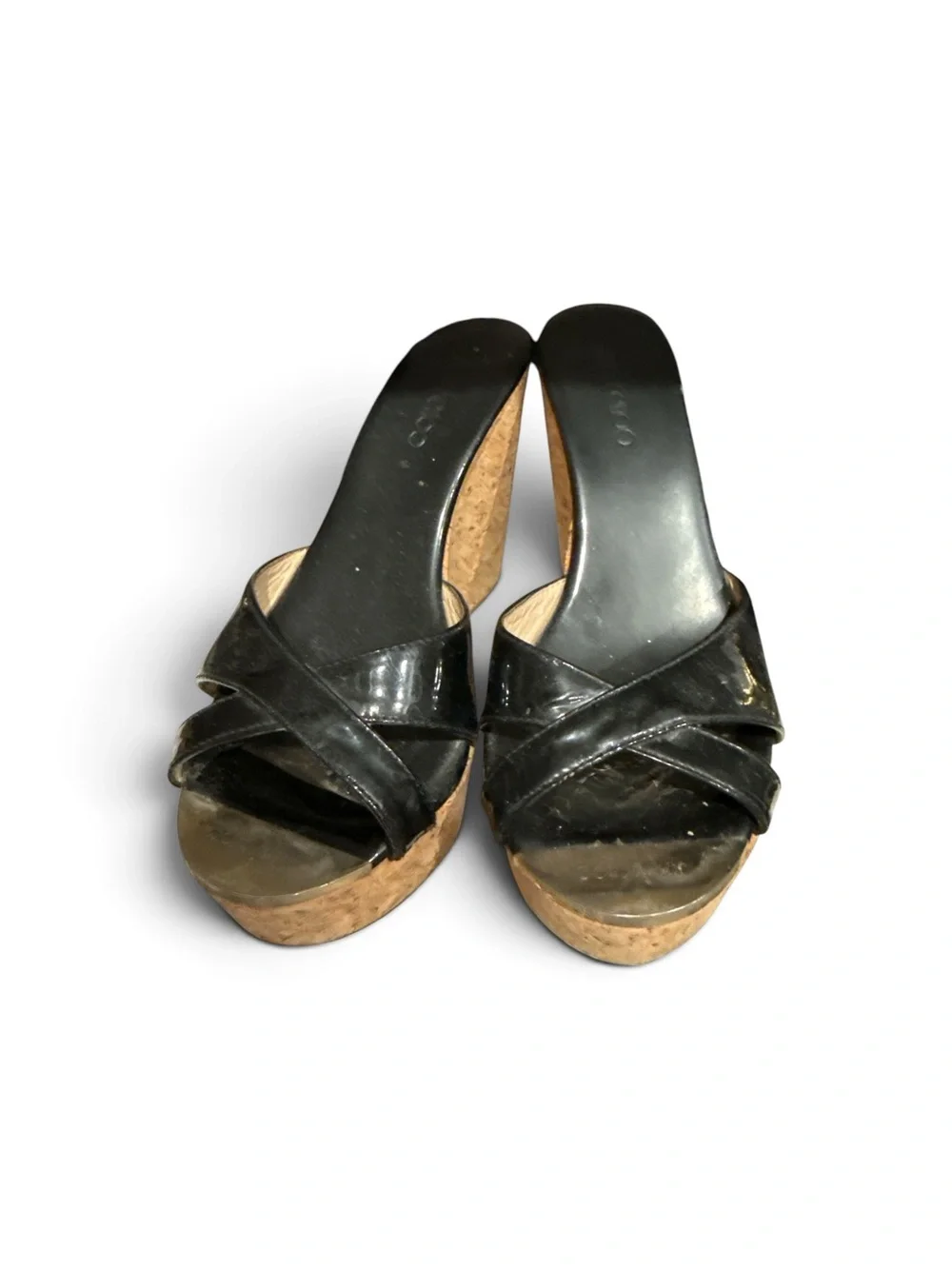 Jimmy Choo Womens Black Cork Wedge Slide Sandals w/ gold cap